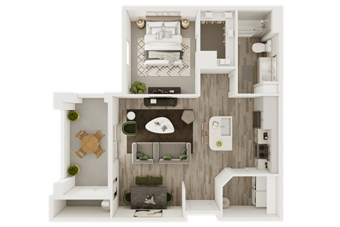 a 1 bedroom floor plan with a bathroom and a living room